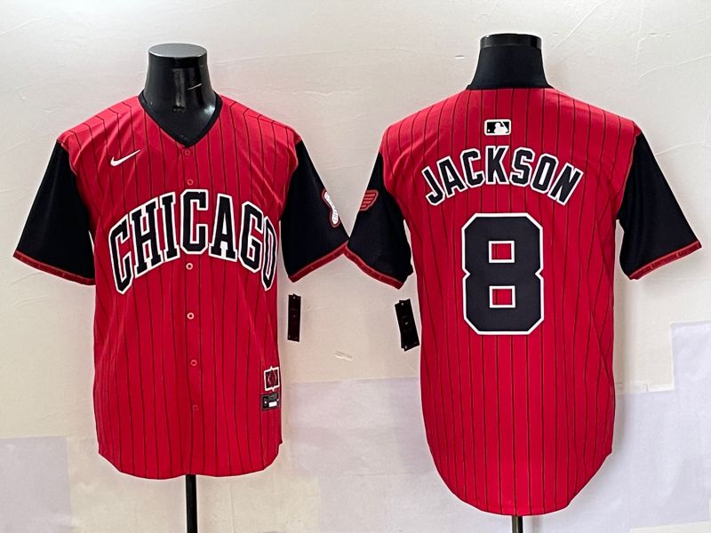 Men 2025 Chicago White Sox 8 Jackson Red Stripe Joint Name Nike MLB Jersey style 31